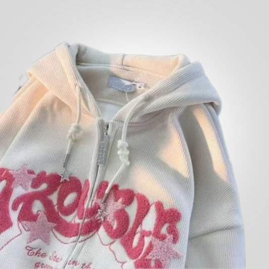 Y2K Trouble Zipper Hoodie ⭐⭐⭐⭐ (4.5/5)