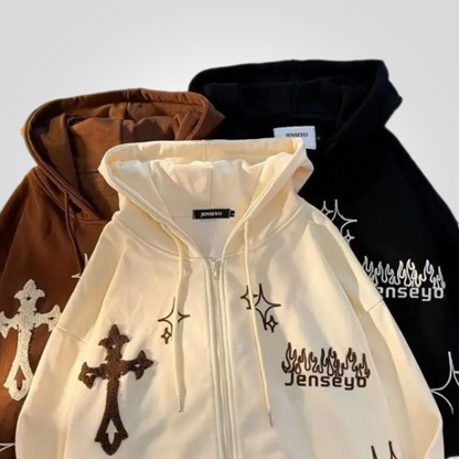 Y2K Cross Zipper Hoodie ⭐⭐⭐⭐ (4.5/5)